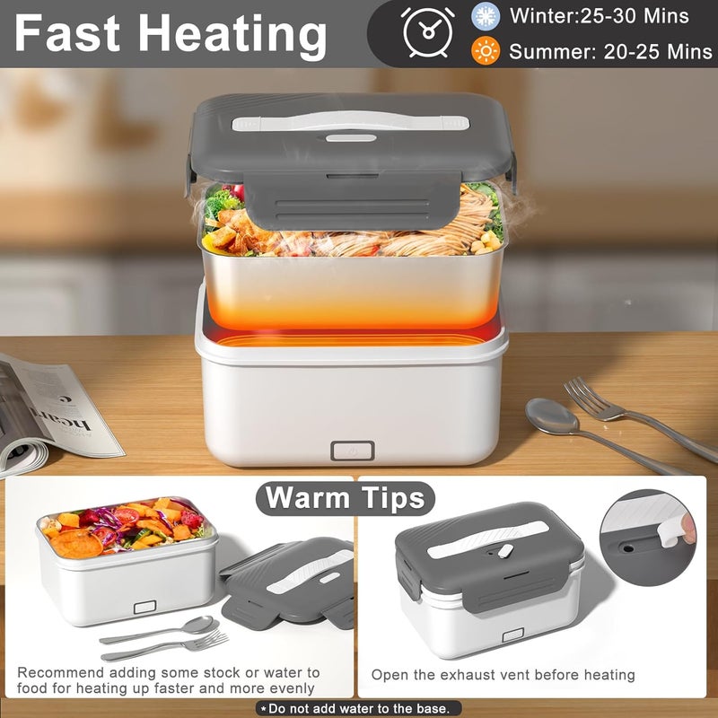 Akhia Electric Lunch Box for Adults, 100W/1.8L Heated Lunch Box for Men Work/Car/Truck, Portable Food Warmer Lunch Box Upgraded with Fork&Spoon and Insulated Carry Bag, 12V/24V/110V - Image 4